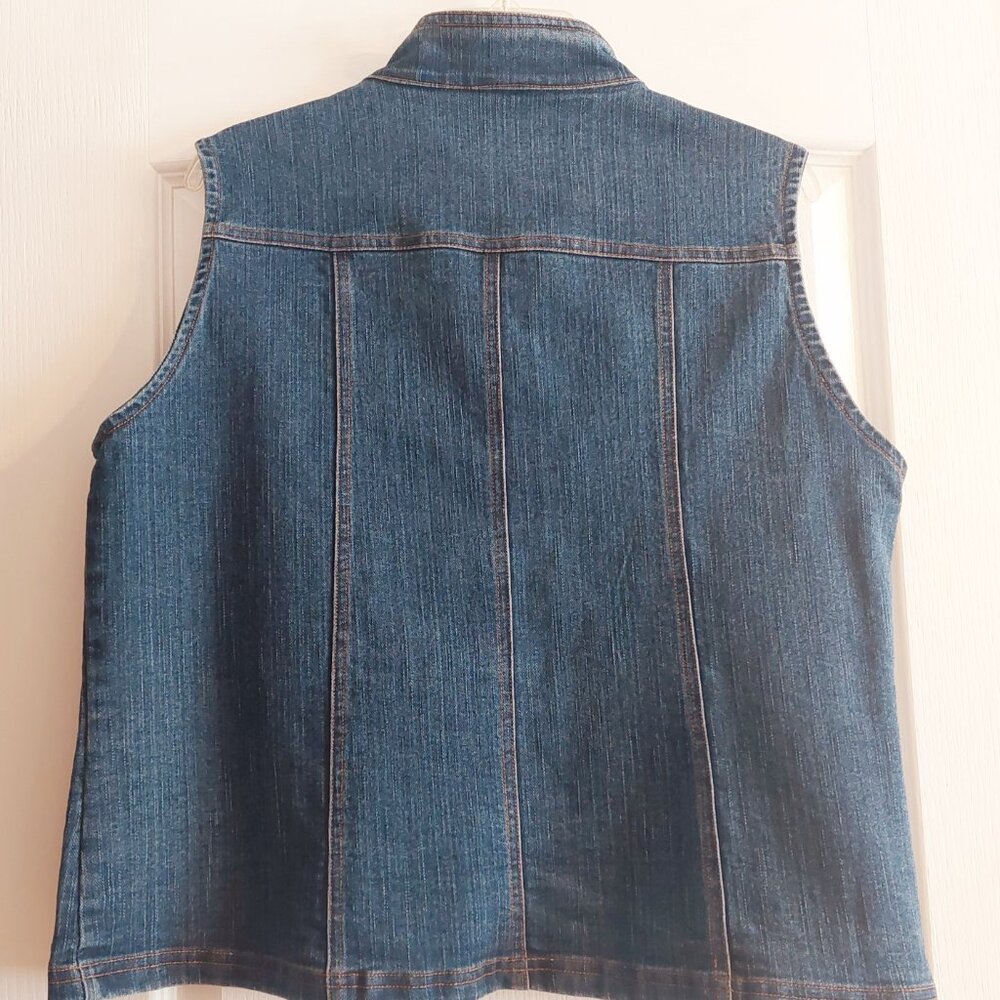 Blue Demin Collarless Vest by Allison Lane Sz L - Picture 2 of 5